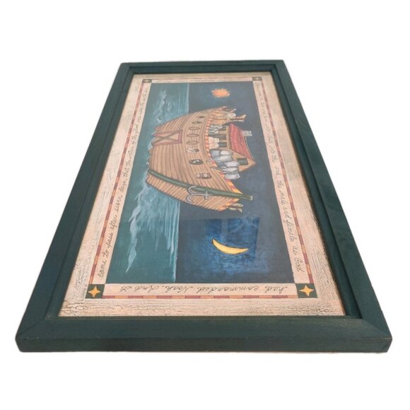 VTG NOAH'S ARK AND ANIMALS Framed Print By Basco Nursery Decor 11.5x21.5" - Picture 3 of 12